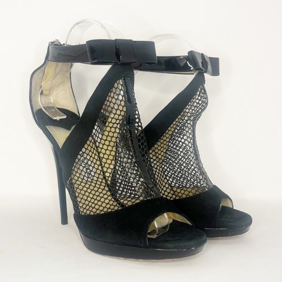 Jimmy Choo Callie Black Mesh Bow Sandals - Picture 1 of 12